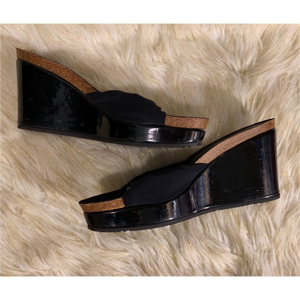 Donald J Pliner Cork and Patent Leather Wedge Heel